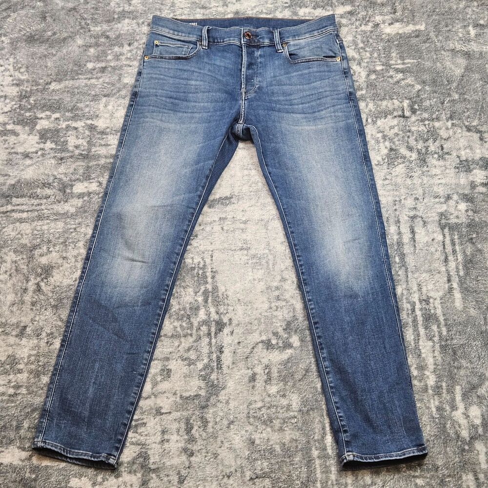 G Star Raw Jeans Mens 31x30 Blue Denim Slim Button Fly Light Wash Stretch 3301 - Picture 1 of 15